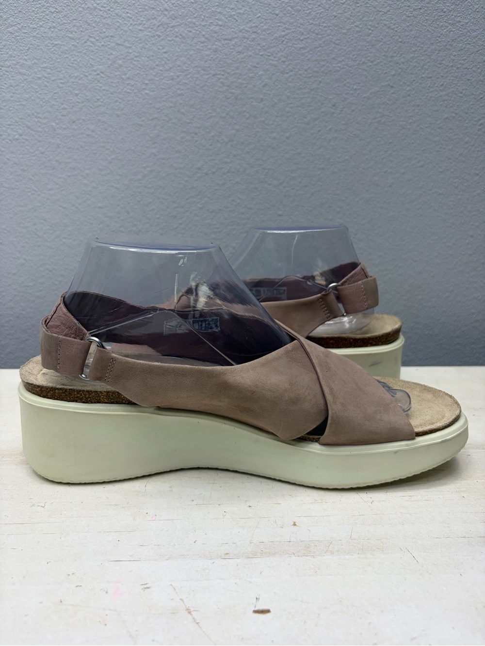 Ecco Pink Suede Corksphere Wedge Sandals Size 10 - Picture 2 of 8